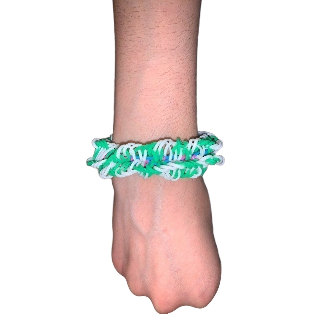 Girls Bracelet Loom Green White Rubber Band Fun Youth Accessory Playful Trendy